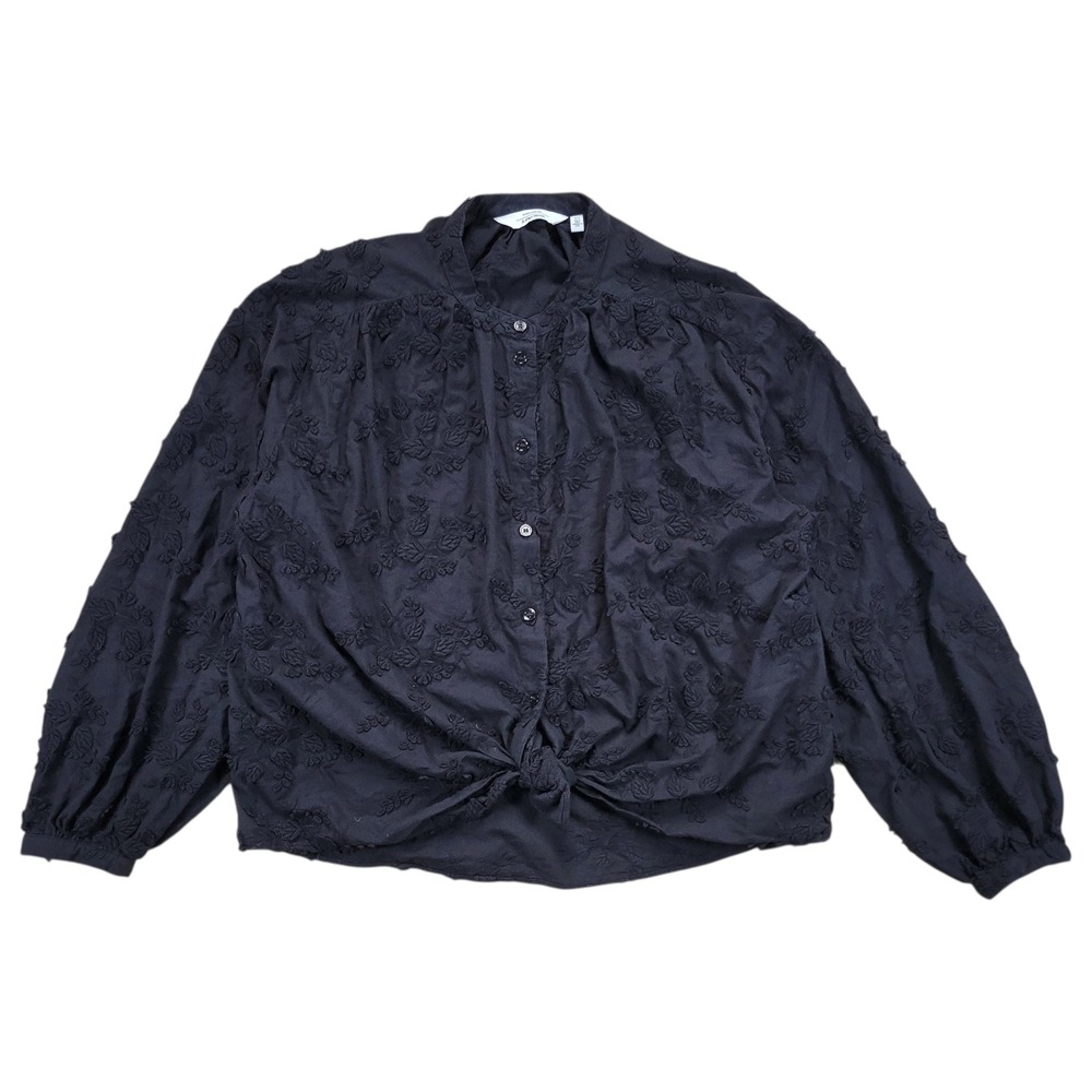 & Other Stories Voluminous Floral Applique Blouse Womens 10 Black Victorian Dark